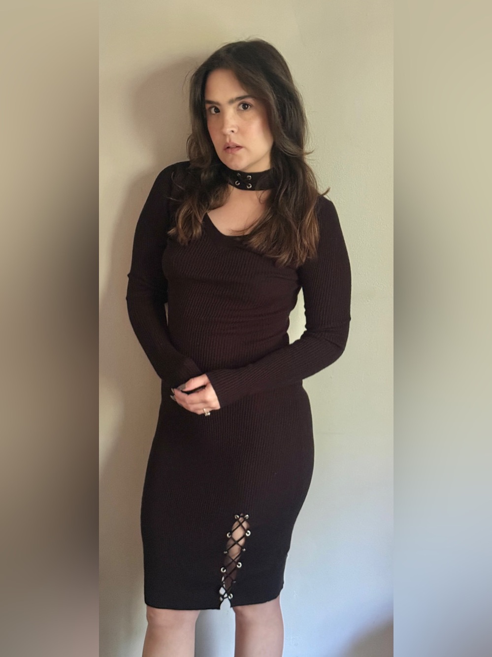 Derek Heart Black Ribbed Lace-Up Bodycon Dress